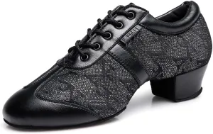 HROYL Women & Girls Lace-up Closed Toe Latin Salsa Practice Ballroom Dance Teacher Shoes