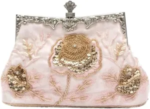 HUFFA Retro Style Beaded Embroidery Evening Clutch Bag Clutch Bridal Wedding Party Purse Handbag Women Luxury Bag (Color : Champagne, Size : One Size)