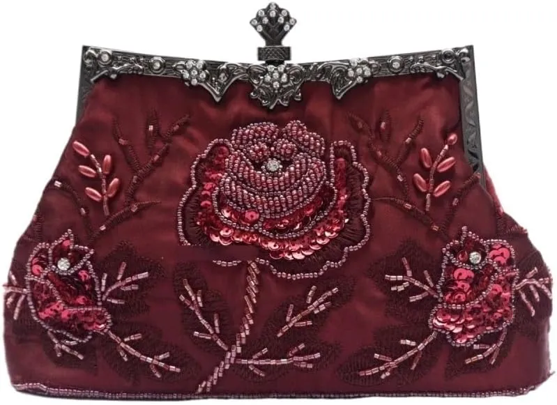 HUFFA Retro Style Beaded Embroidery Evening Clutch Bag Clutch Bridal Wedding Party Purse Handbag Women Luxury Bag (Color : Purple, Size : One Size)