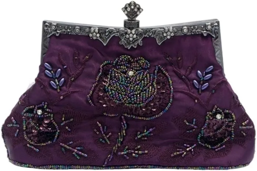 HUFFA Retro Style Beaded Embroidery Evening Clutch Bag Clutch Bridal Wedding Party Purse Handbag Women Luxury Bag (Color : Purple, Size : One Size)