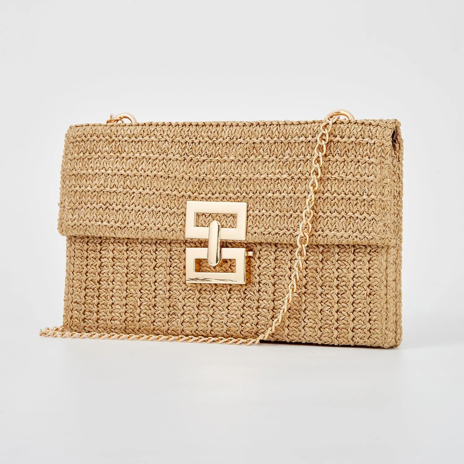 Huralona Women Straw Woven Clutch Purse Pleated Handbag for Summer Beach Vacation Straw Shoulder Crossbody Bag