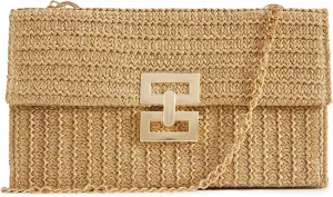 Huralona Women Straw Woven Clutch Purse Pleated Handbag for Summer Beach Vacation Straw Shoulder Crossbody Bag