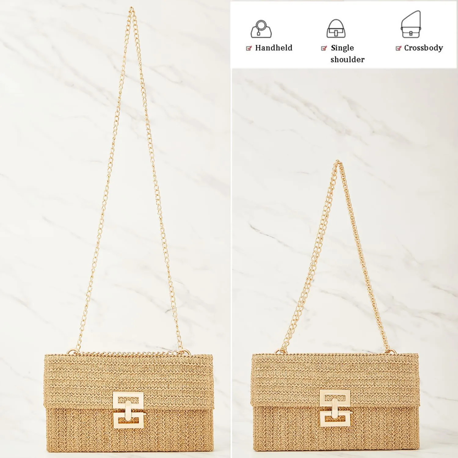 Huralona Women Straw Woven Clutch Purse Pleated Handbag for Summer Beach Vacation Straw Shoulder Crossbody Bag