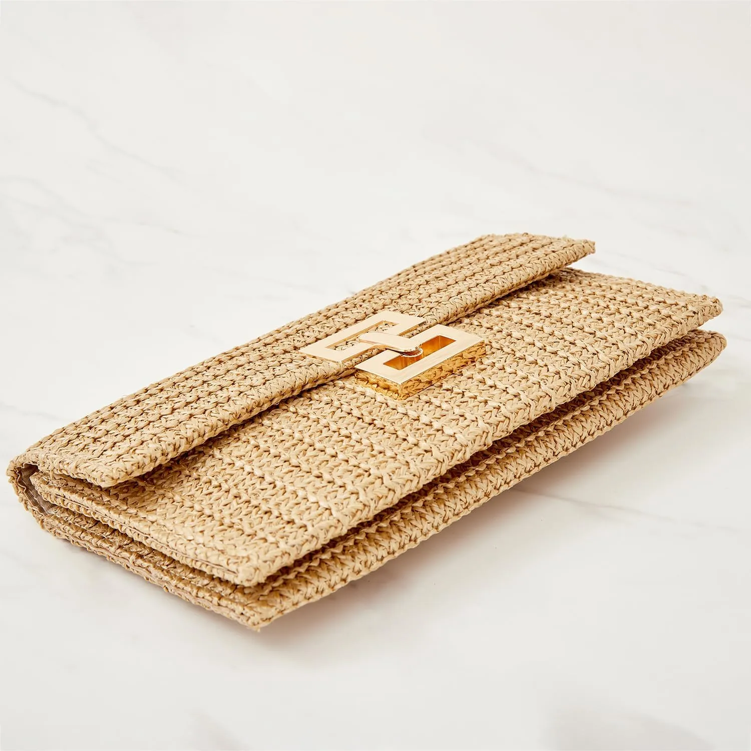 Huralona Women Straw Woven Clutch Purse Pleated Handbag for Summer Beach Vacation Straw Shoulder Crossbody Bag