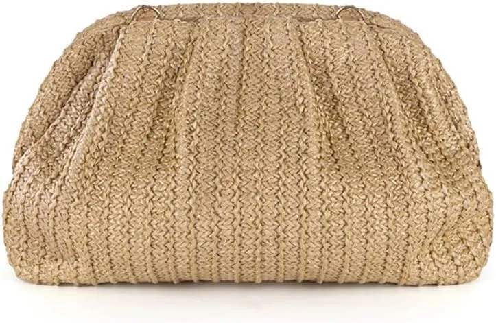 Huralona Women Straw Woven Clutch Purse Pleated Handbag for Summer Beach Vacation Straw Shoulder Crossbody Bag