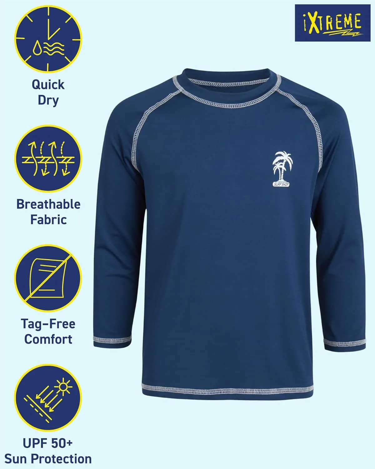 iXtreme Boys Swim Shirt - UPF50  Sun Shirt Long Sleeve Rash Guard for Boys - Quick Dry Toddler and Big Kids Swim Top (2T-20)