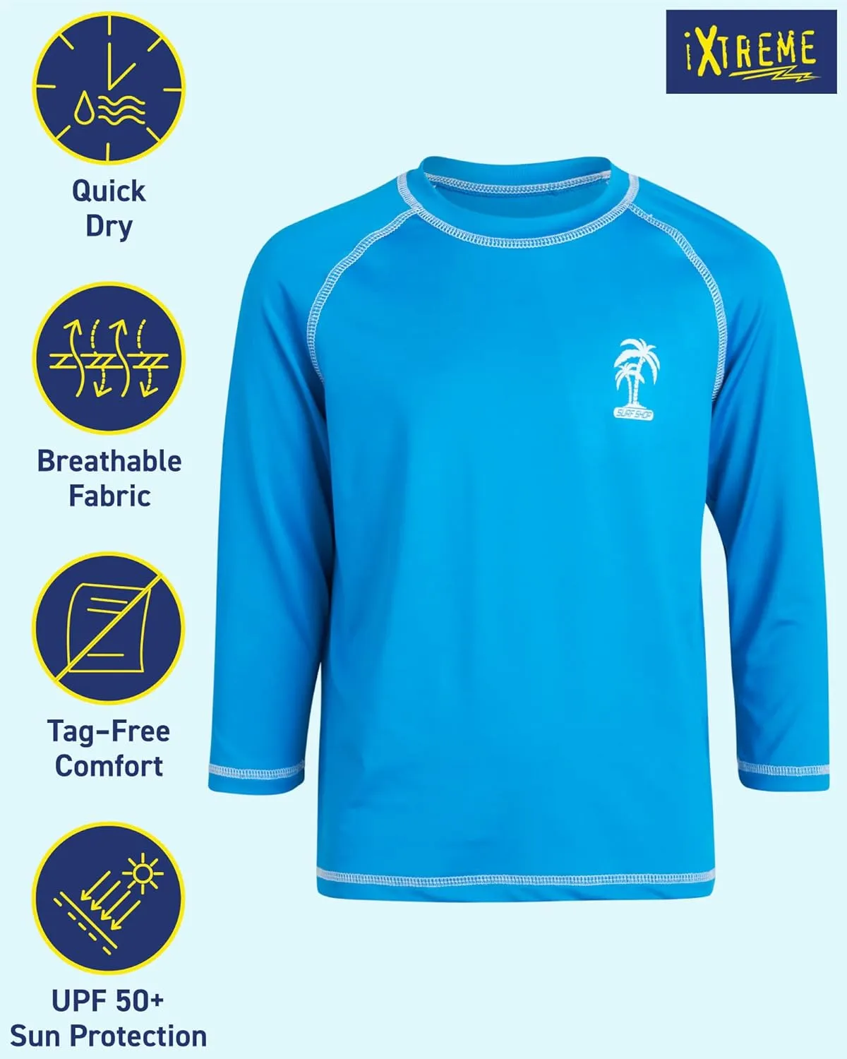 iXtreme Boys Swim Shirt - UPF50  Sun Shirt Long Sleeve Rash Guard for Boys - Quick Dry Toddler and Big Kids Swim Top (2T-20)
