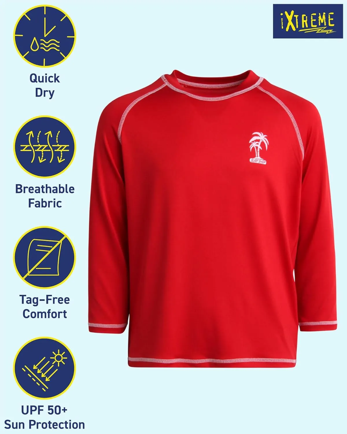 iXtreme Boys Swim Shirt - UPF50  Sun Shirt Long Sleeve Rash Guard for Boys - Quick Dry Toddler and Big Kids Swim Top (2T-20)