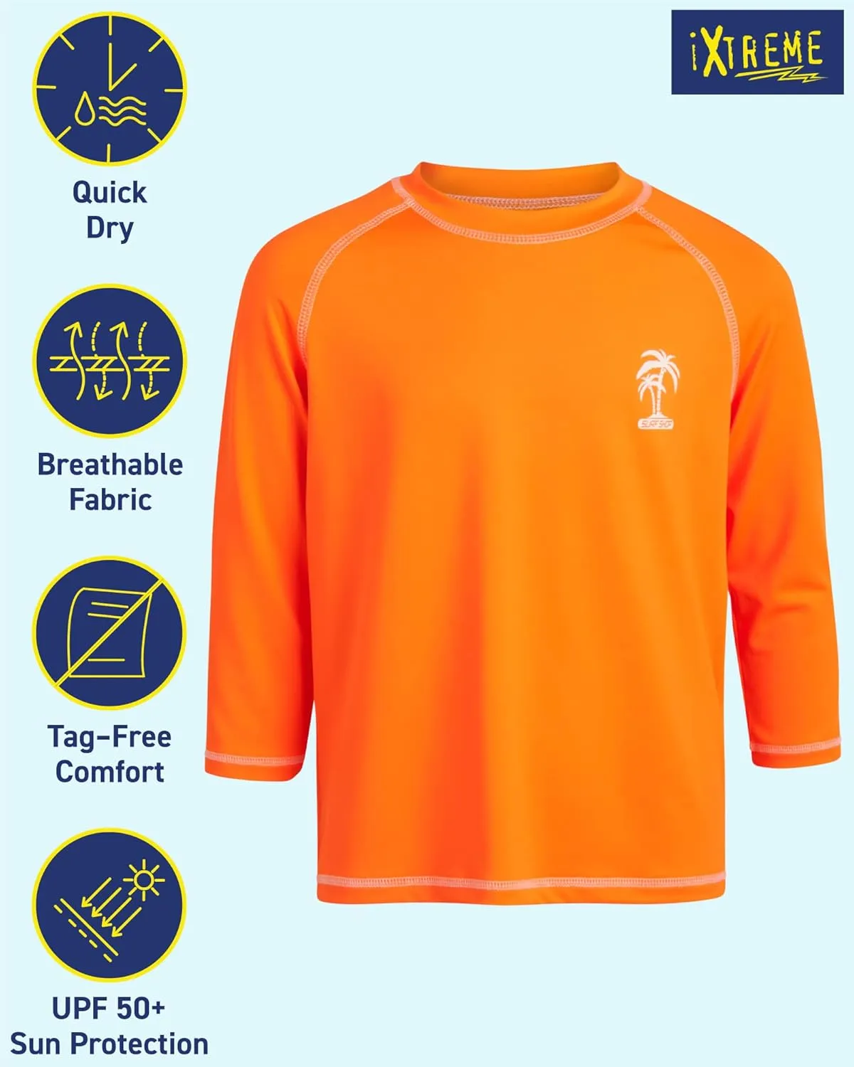 iXtreme Boys Swim Shirt - UPF50  Sun Shirt Long Sleeve Rash Guard for Boys - Quick Dry Toddler and Big Kids Swim Top (2T-20)