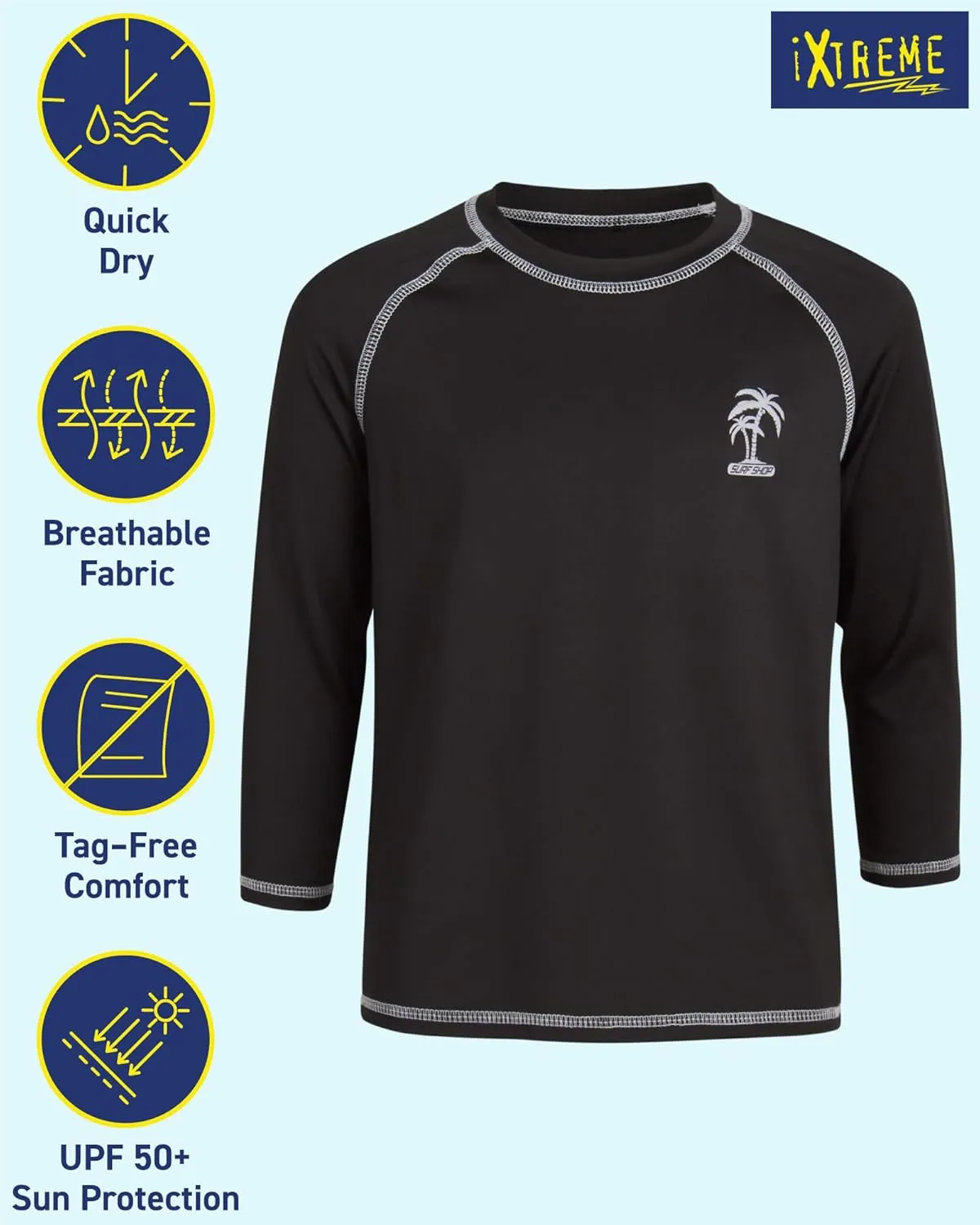 iXtreme Boys Swim Shirt - UPF50  Sun Shirt Long Sleeve Rash Guard for Boys - Quick Dry Toddler and Big Kids Swim Top (2T-20)