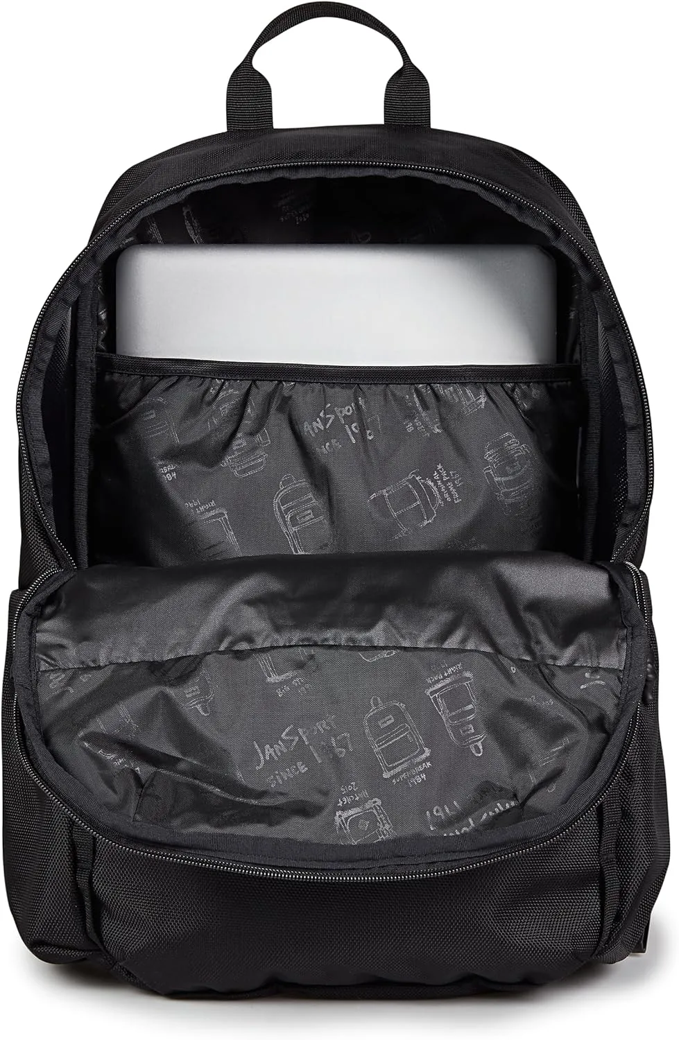 JanSport Venture Daypack  Travel Pack With Large Main Compartment, Padded Laptop Sleeve, Dual Water Bottle Pockets, and Attachment Buckles, Black