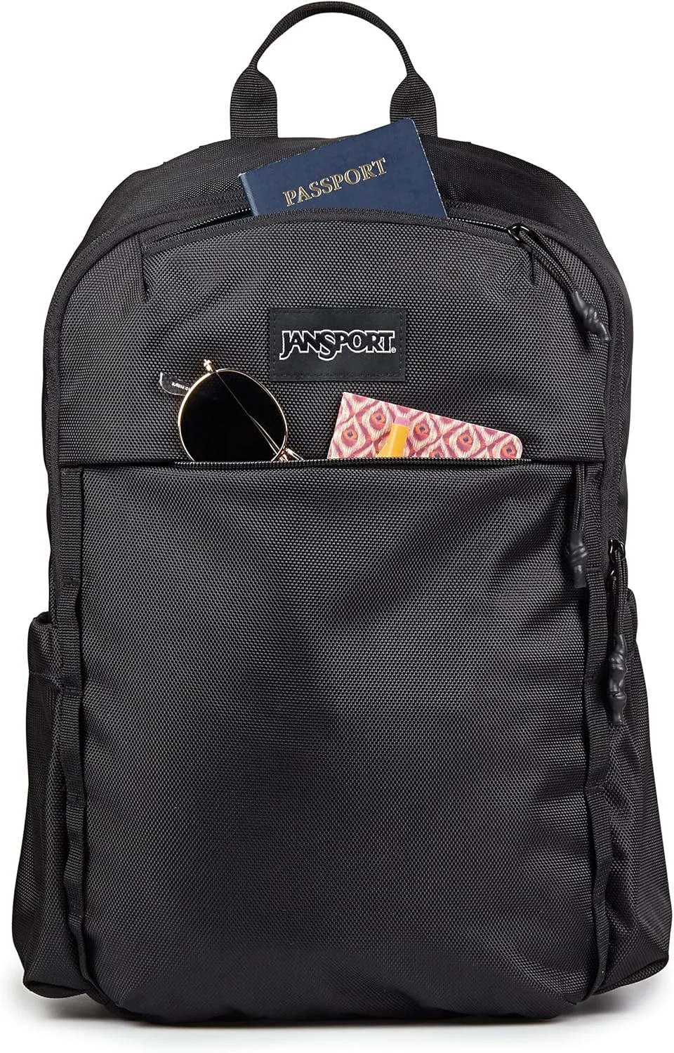 JanSport Venture Daypack  Travel Pack With Large Main Compartment, Padded Laptop Sleeve, Dual Water Bottle Pockets, and Attachment Buckles, Black