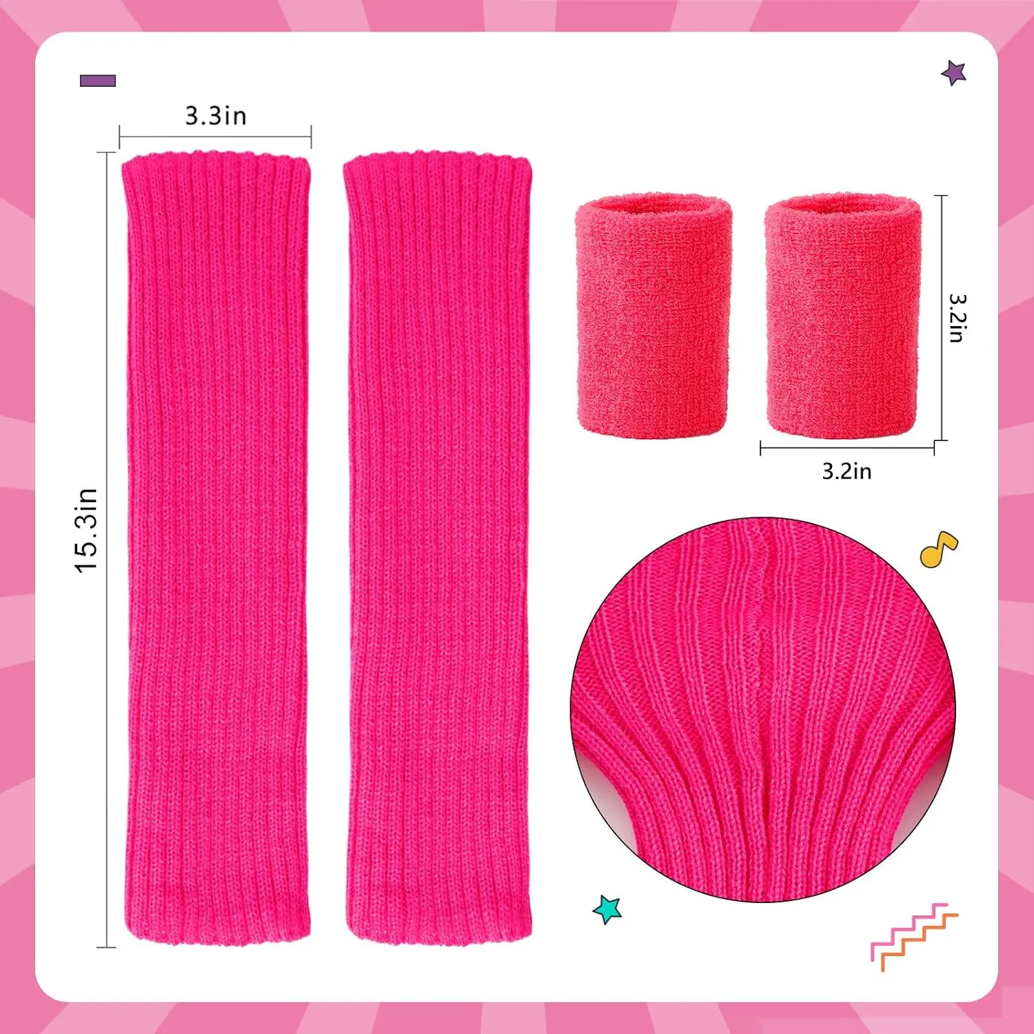 Junely 80s Accessories for Women Neon Leg Warmers Headband and Wristbands Set Knit Legwarmers for Ballet Dance Figure Skating