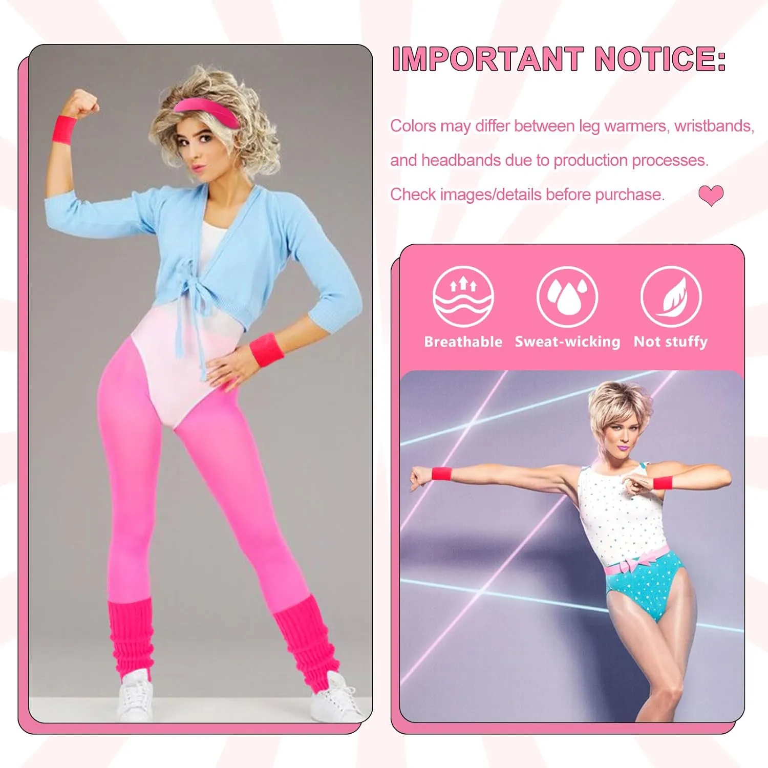 Junely 80s Accessories for Women Neon Leg Warmers Headband and Wristbands Set Knit Legwarmers for Ballet Dance Figure Skating