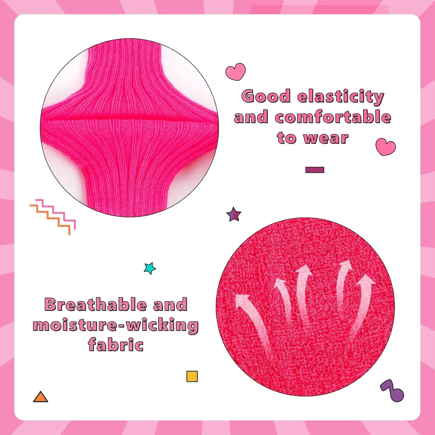 Junely 80s Accessories for Women Neon Leg Warmers Headband and Wristbands Set Knit Legwarmers for Ballet Dance Figure Skating