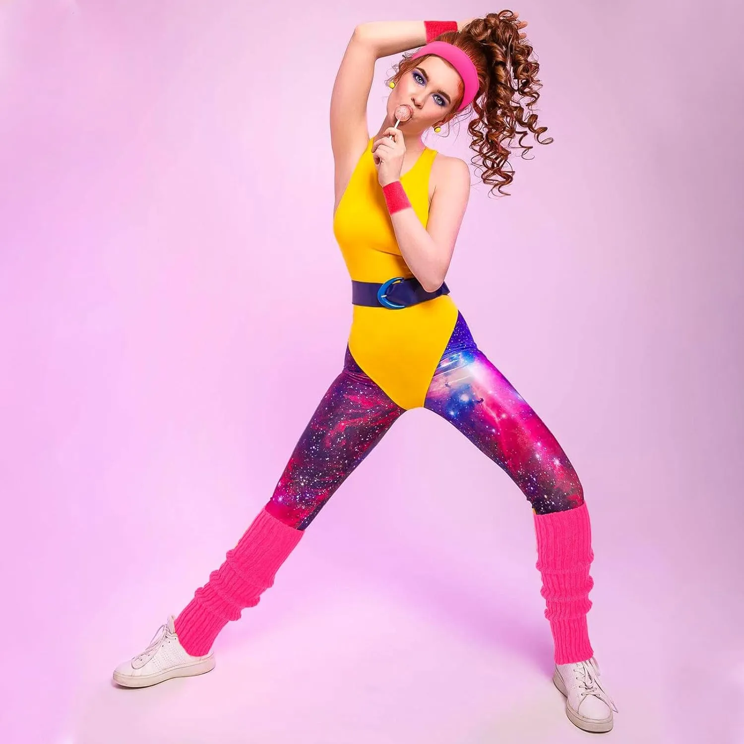 Junely 80s Accessories for Women Neon Leg Warmers Headband and Wristbands Set Knit Legwarmers for Ballet Dance Figure Skating