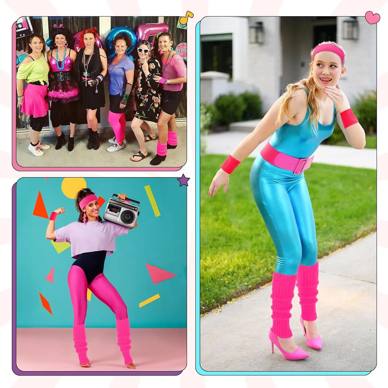 Junely 80s Accessories for Women Neon Leg Warmers Headband and Wristbands Set Knit Legwarmers for Ballet Dance Figure Skating