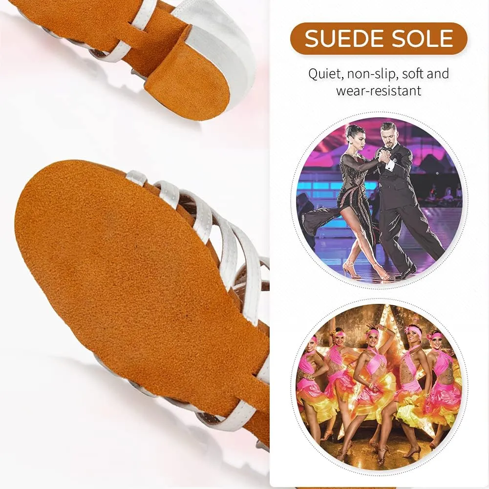 JUODVMP Girls Latin Dance Shoes Satin Ballroom Tango Salsa Practice Party Ballroom Dance Shoes,Model US-SS-ZS