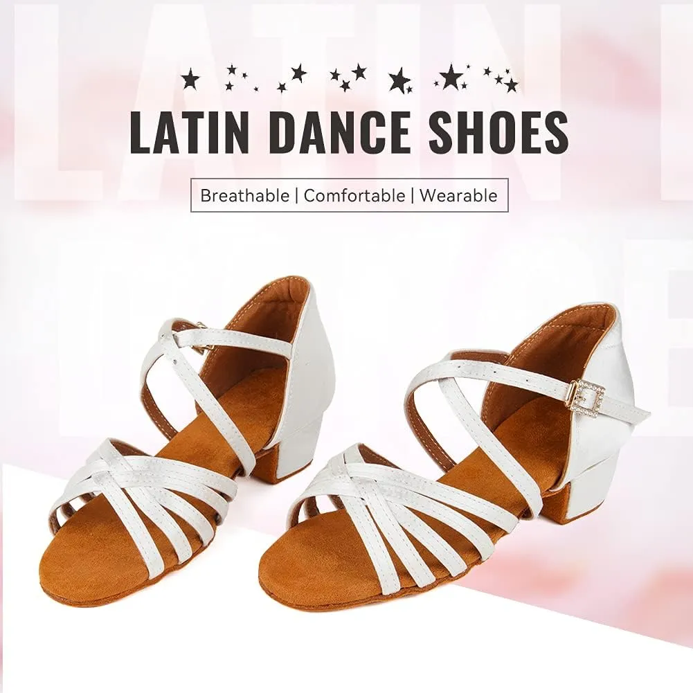 JUODVMP Girls Latin Dance Shoes Satin Ballroom Tango Salsa Practice Party Ballroom Dance Shoes,Model US-SS-ZS