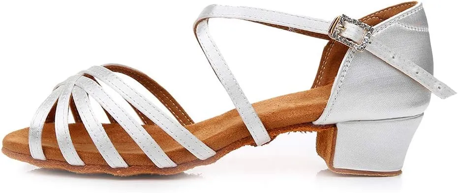JUODVMP Girls Latin Dance Shoes Satin Ballroom Tango Salsa Practice Party Ballroom Dance Shoes,Model US-SS-ZS