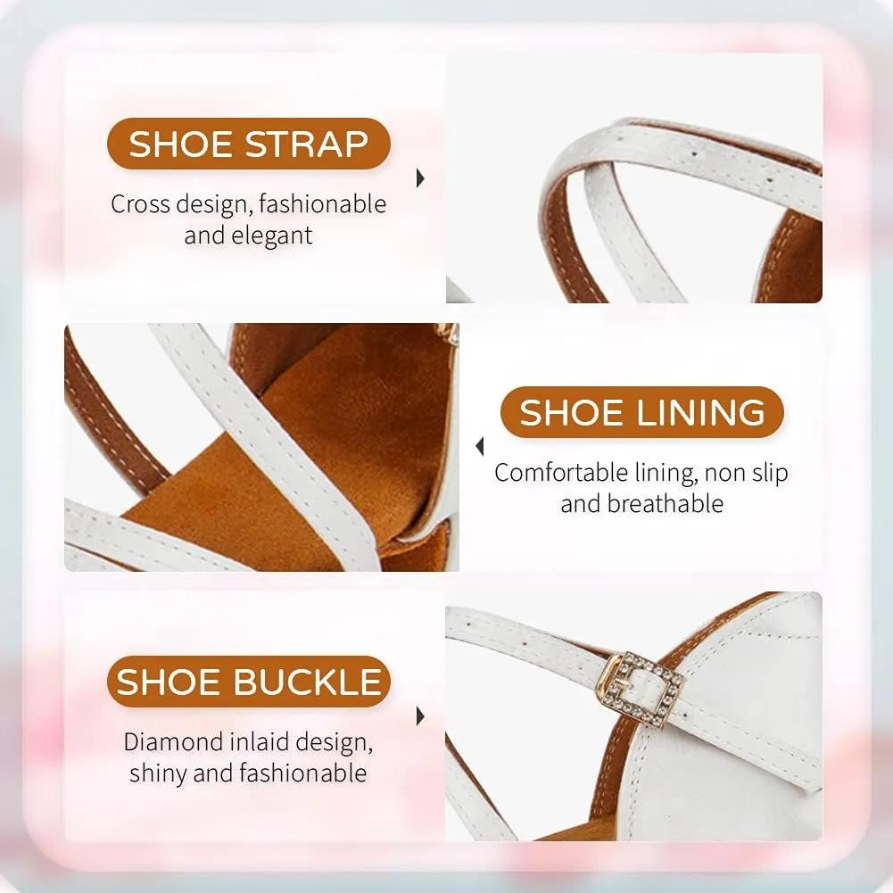 JUODVMP Girls Latin Dance Shoes Satin Ballroom Tango Salsa Practice Party Ballroom Dance Shoes,Model US-SS-ZS