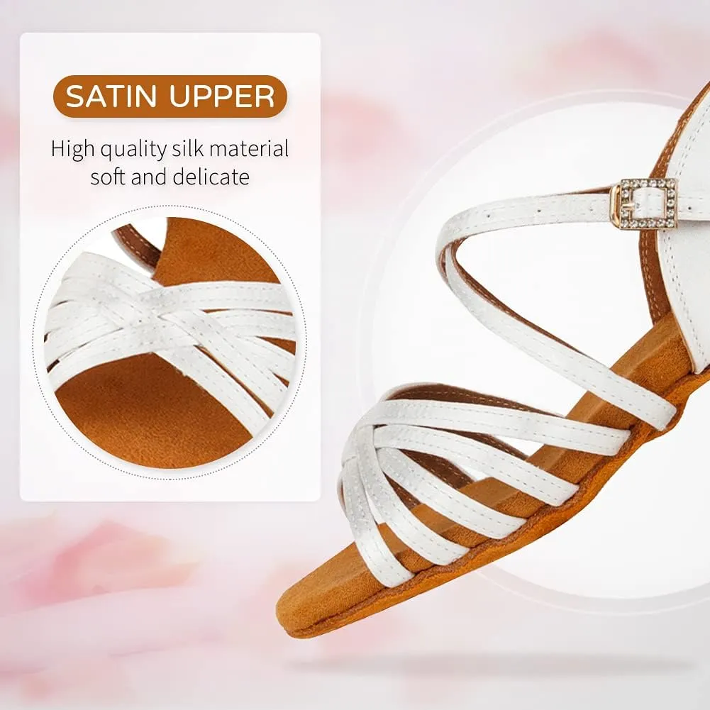 JUODVMP Girls Latin Dance Shoes Satin Ballroom Tango Salsa Practice Party Ballroom Dance Shoes,Model US-SS-ZS