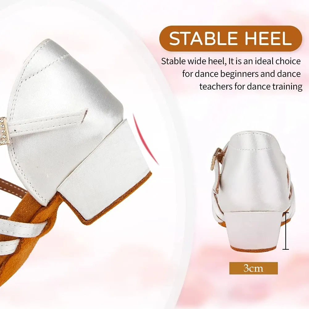 JUODVMP Girls Latin Dance Shoes Satin Ballroom Tango Salsa Practice Party Ballroom Dance Shoes,Model US-SS-ZS