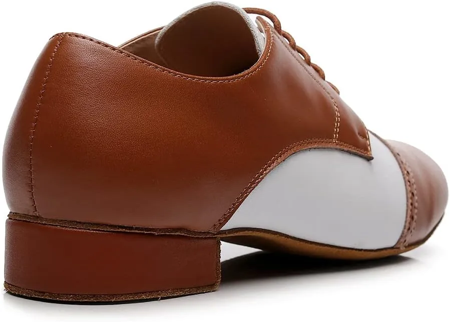 JUODVMP Mens Latin Dance Shoes Breathable 1" Standard Heel Leather Ballroom Tango Dancing Shoes Model 401