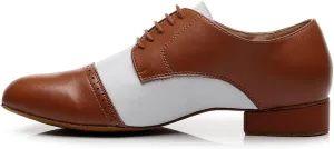 JUODVMP Mens Latin Dance Shoes Breathable 1" Standard Heel Leather Ballroom Tango Dancing Shoes Model 401