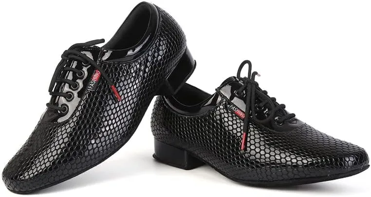 JUODVMP Mens Latin Dance Shoes Breathable 1" Standard Heel Leather Ballroom Tango Dancing Shoes Model 401