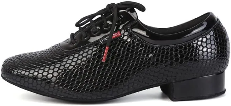 JUODVMP Mens Latin Dance Shoes Breathable 1" Standard Heel Leather Ballroom Tango Dancing Shoes Model 401