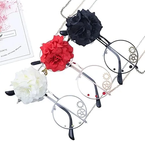 Kawaii Glasses with Chain Punk Glass Cosplay Accessories Lolita Rose Y2K Anime Eyeglasses Kpop Idol Outfits