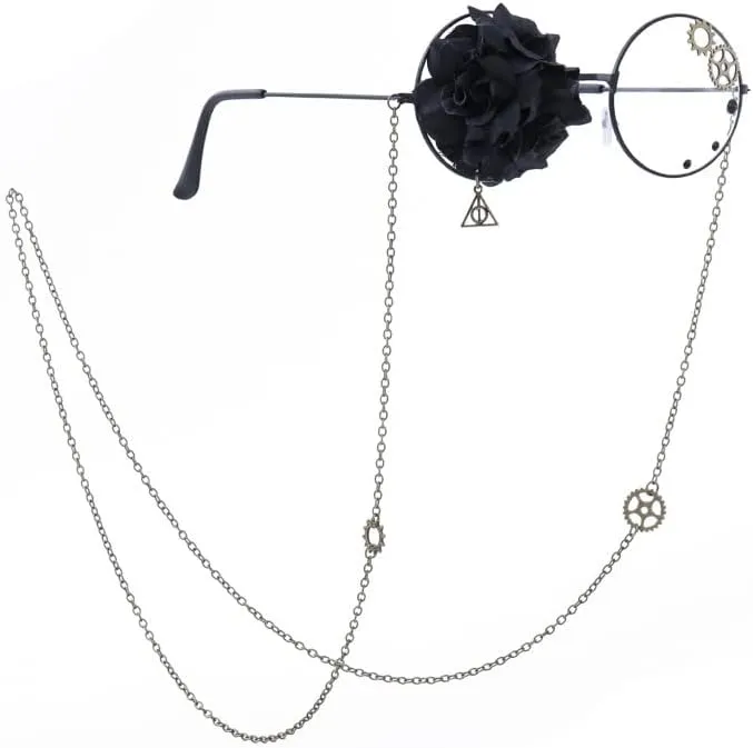 Kawaii Glasses with Chain Punk Glass Cosplay Accessories Lolita Rose Y2K Anime Eyeglasses Kpop Idol Outfits