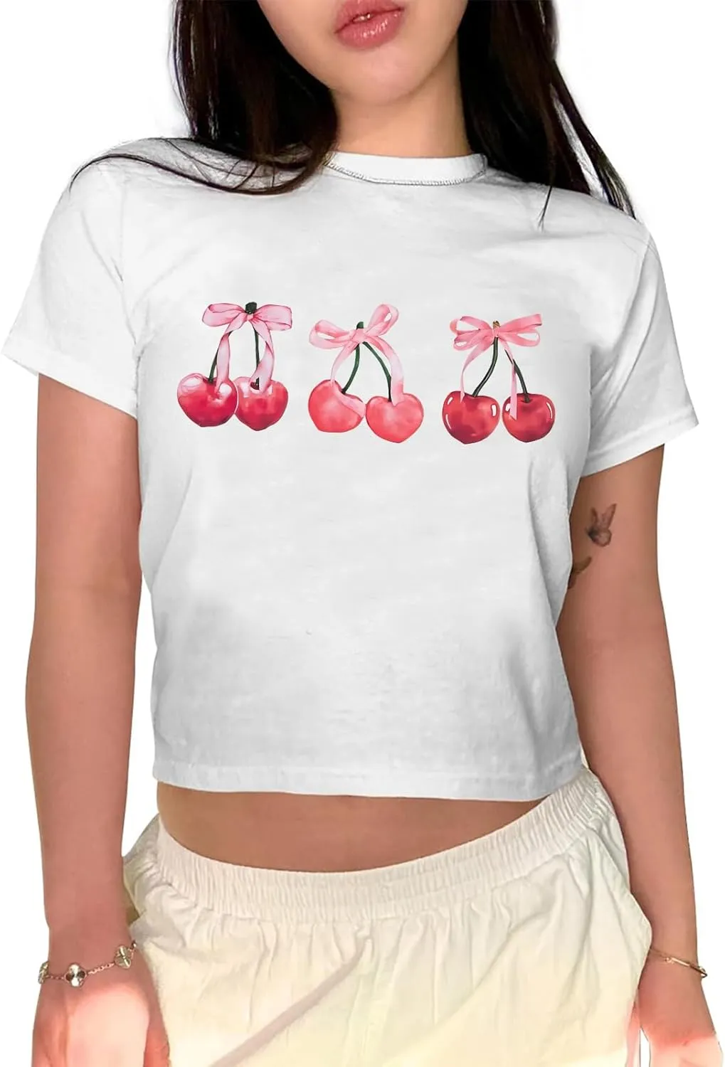 KEEVICI Girls' Cute Strawberry Cow Print T Shirts Short Sleeve Crop Cotton Tops