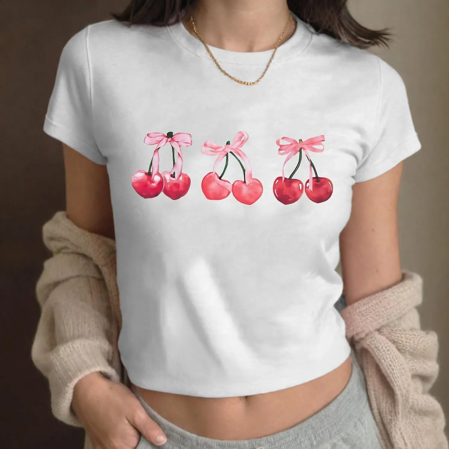 KEEVICI Girls' Cute Strawberry Cow Print T Shirts Short Sleeve Crop Cotton Tops