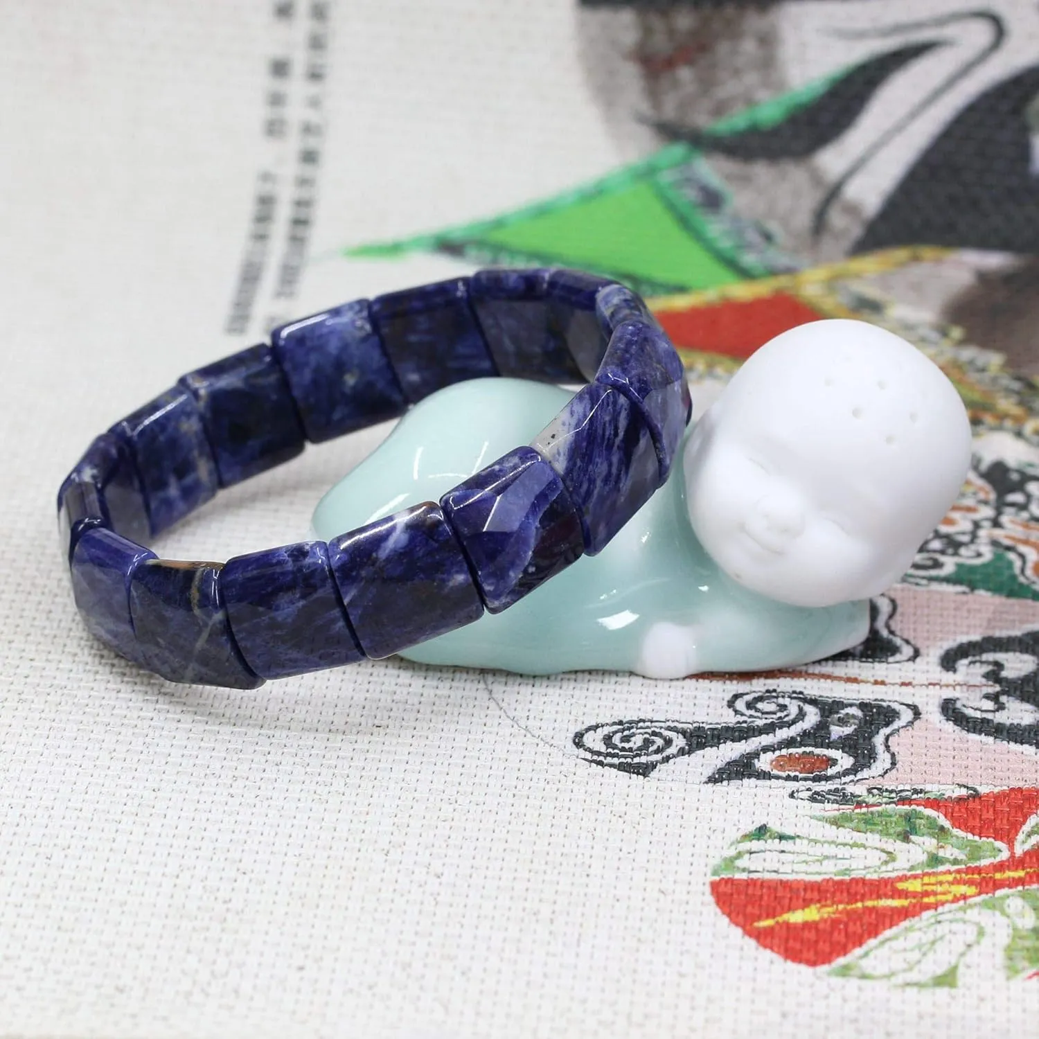 Keleny Gemstones Semi Precious 15mm Square Grain Faceted Beaded Stretch Bangle 7.5 Inch Unisex