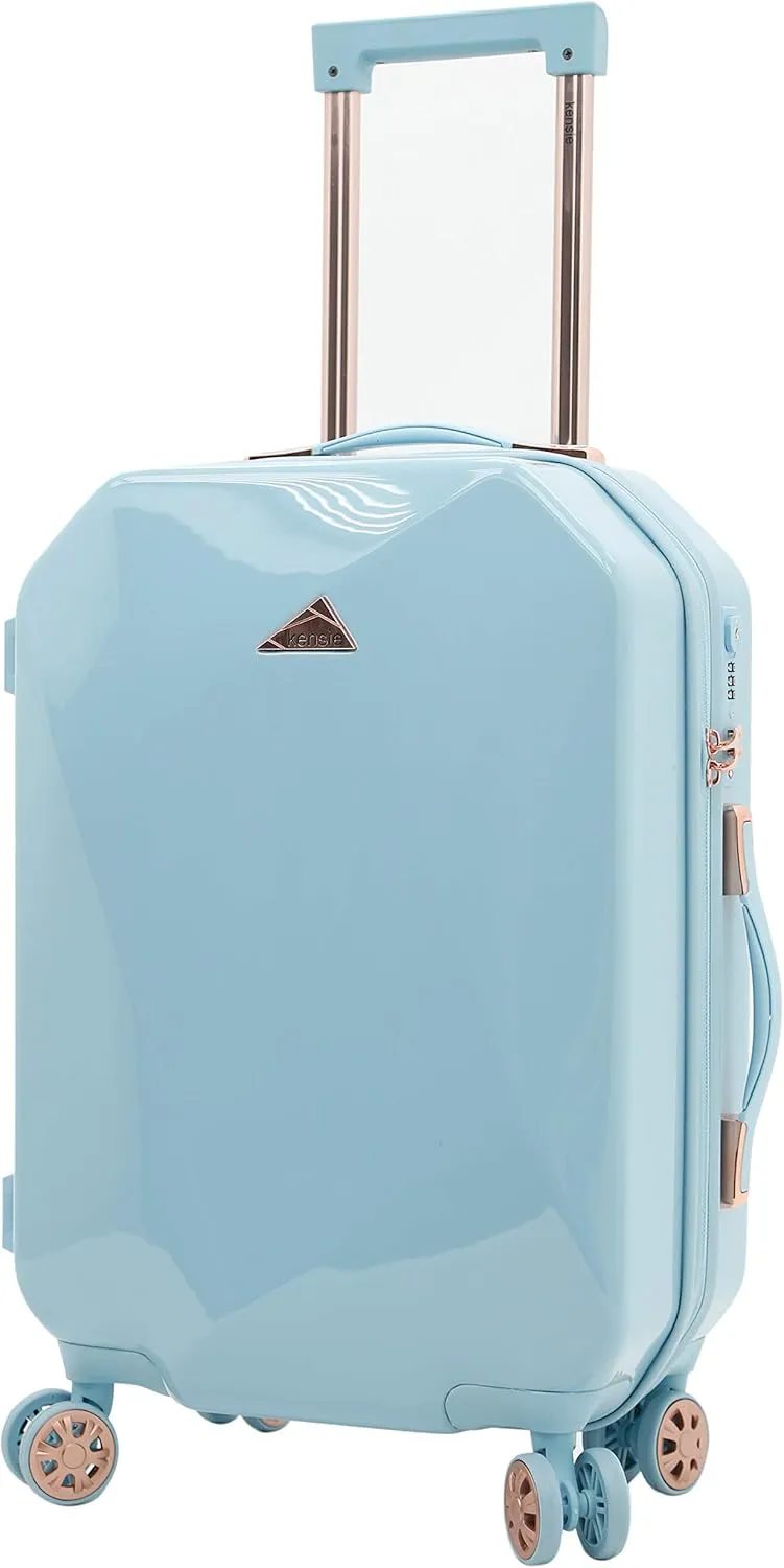 kensie Women's Shiny Diamond Hardside Spinner Luggage, Sky Blue, 2-Piece Set (20/28)