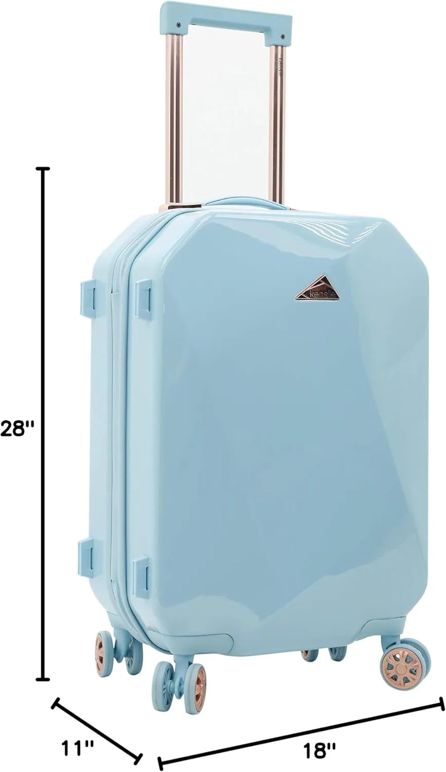 kensie Women's Shiny Diamond Hardside Spinner Luggage, Sky Blue, 2-Piece Set (20/28)