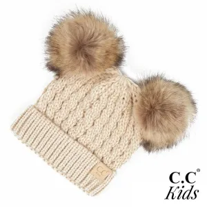 Kids Beige Pom Pom Beanie