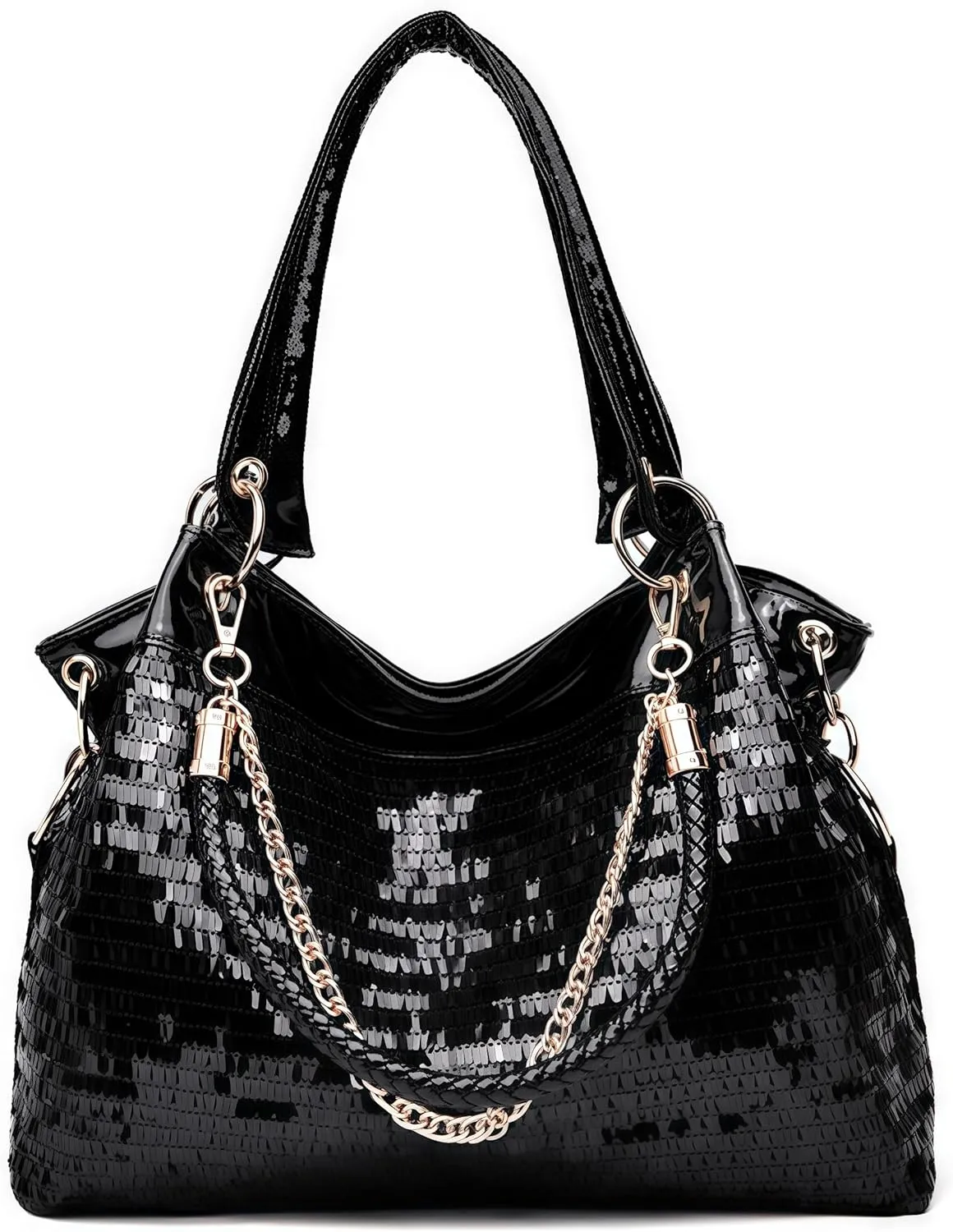 Ladies Glitter Shiny Hobos Top-Handle Handbags Chain Cross-body Shoulder Bags Women Sequin Purse