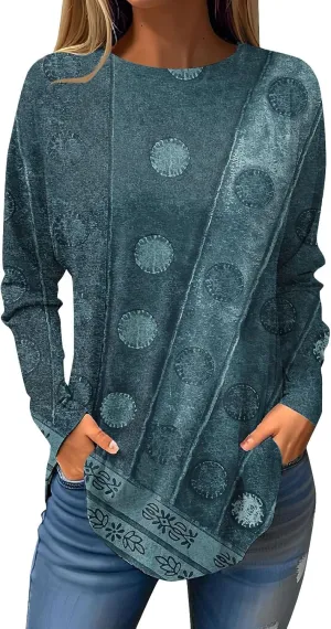 Ladies Tops And Blouses Long Sleeve Casual Shirts Crew Neck Blouses Fall Tie Dye Sweatshirts, Small-5X-Large