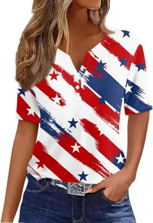 Ladies Tops And Blouses Short Sleeve Henley Summer Button Up Shirts V Neck Shirts Funny Tees Vacation Outfits