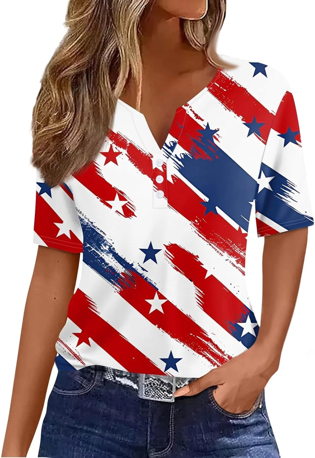Ladies Tops And Blouses Short Sleeve Henley Summer Button Up Shirts V Neck Shirts Funny Tees Vacation Outfits