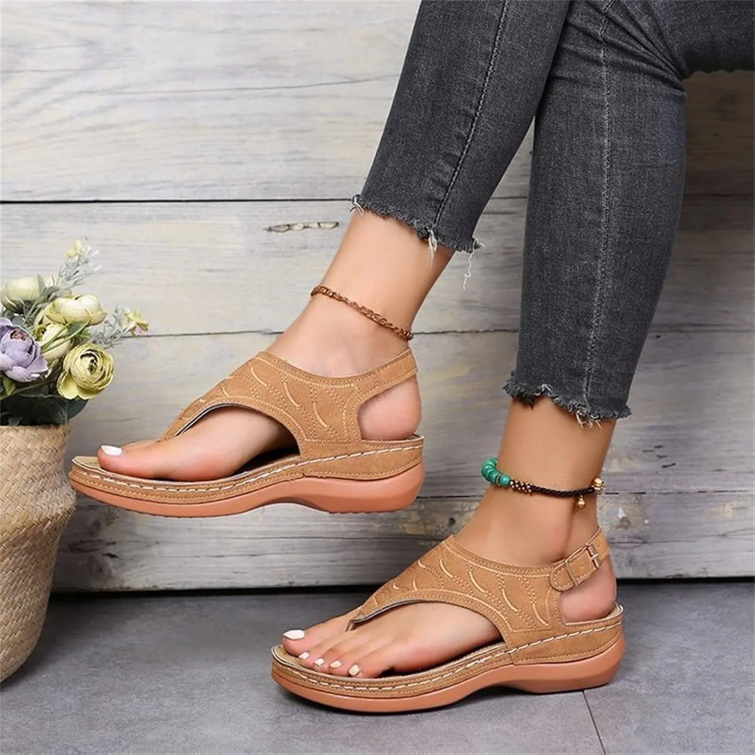 Ladmiple Orthotic Sandals For Women Plantar Fasciitis Arch Support Orthopedic Flip Flops Dressy Summer Comfortable Slides