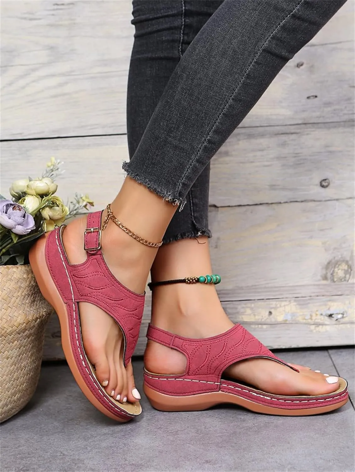 Ladmiple Orthotic Sandals For Women Wide Width Comfortable Orthopedic Slides Dressy Summer Flip Flops with Arch Support