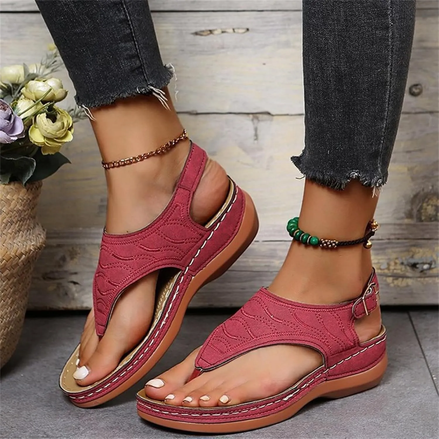 Ladmiple Orthotic Sandals For Women Wide Width Comfortable Orthopedic Slides Dressy Summer Flip Flops with Arch Support