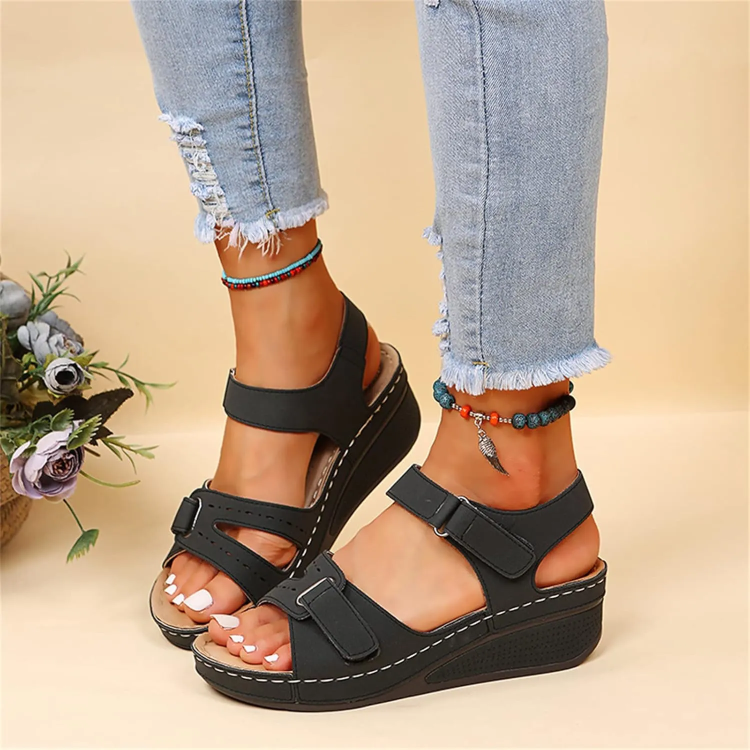 Ladmiple Orthotic Sandals For Women Wide Width Comfortable Walking Summer Orthopedic Slides Flip Flops with Arch Support