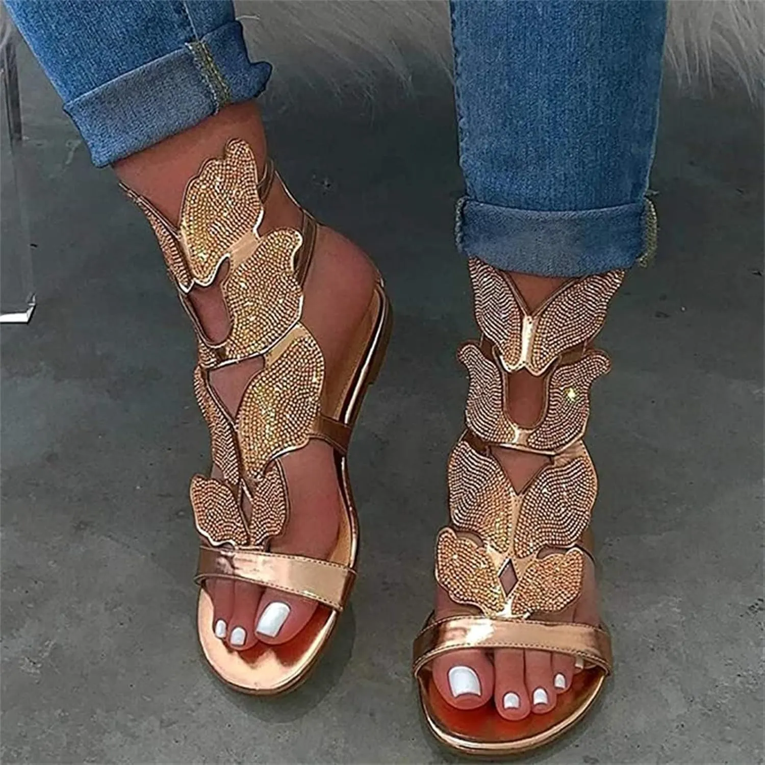 Ladmiple Sandals for Women 2023 Dressy Summer Fashion Strappy Crystal Sandal Casual Beach Party Open Toe Slipppers Shoes