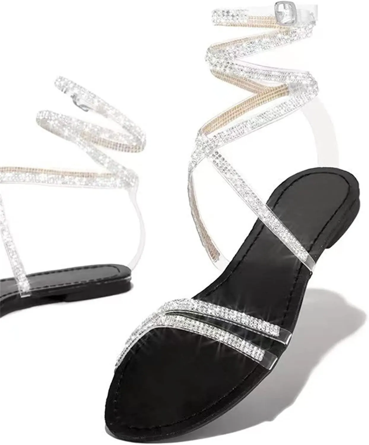 Ladmiple Sandals for Women Dressy Summer Crystal Flip Flops Strappy Sandals Casual Beach Open Toe Platform Flats Sandal