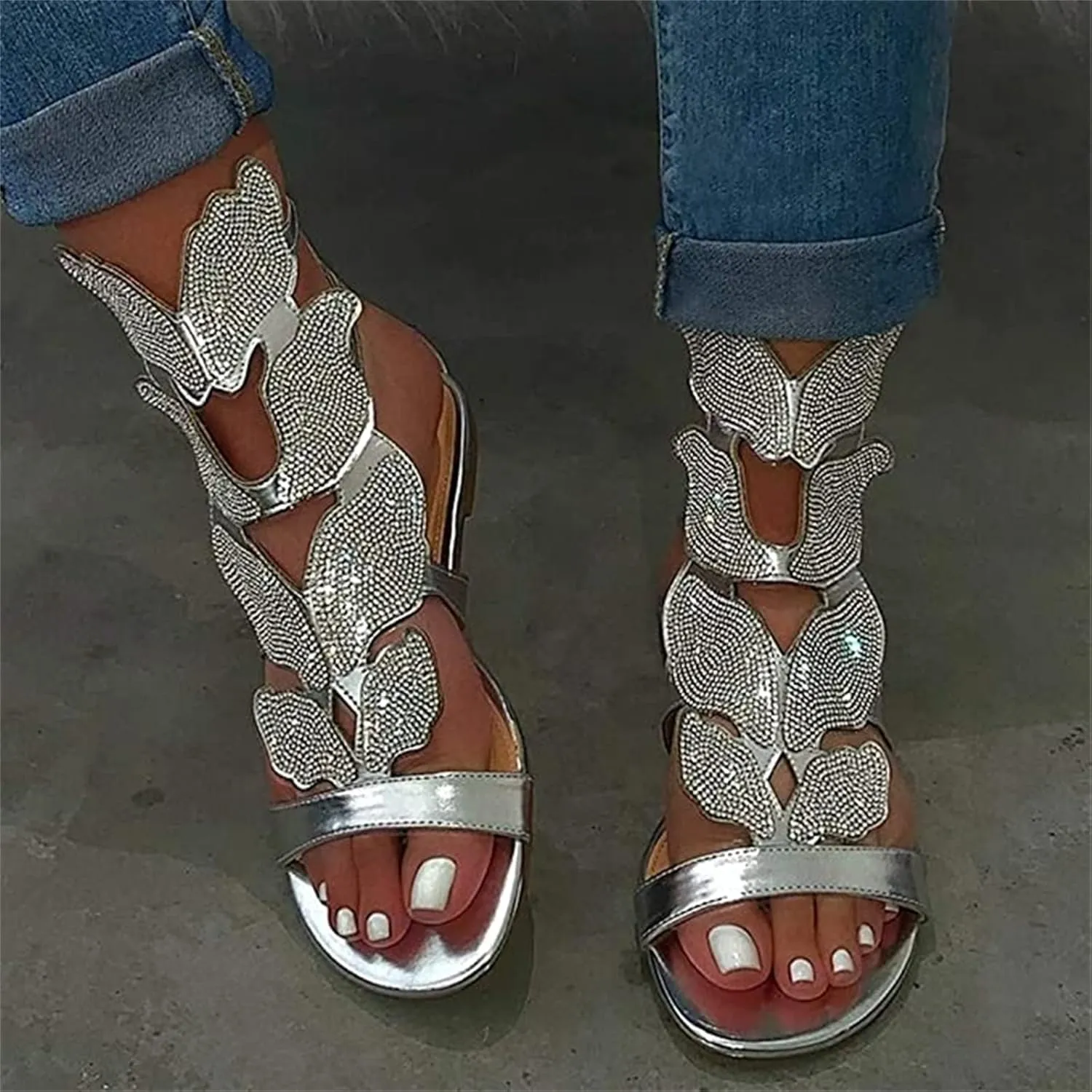 Ladmiple Sandals for Women Dressy Summer Crystal Flip Flops Strappy Sandals Casual Beach Open Toe Platform Flats Sandal